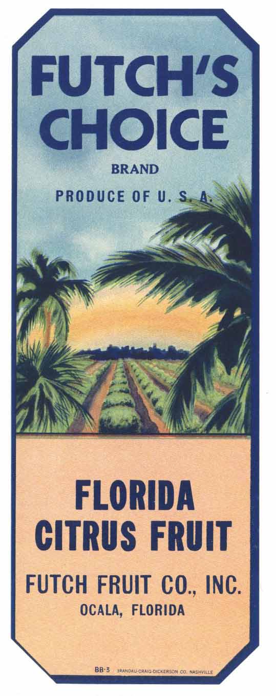 Futch's Choice Brand Vintage Florida Citrus Crate Label
