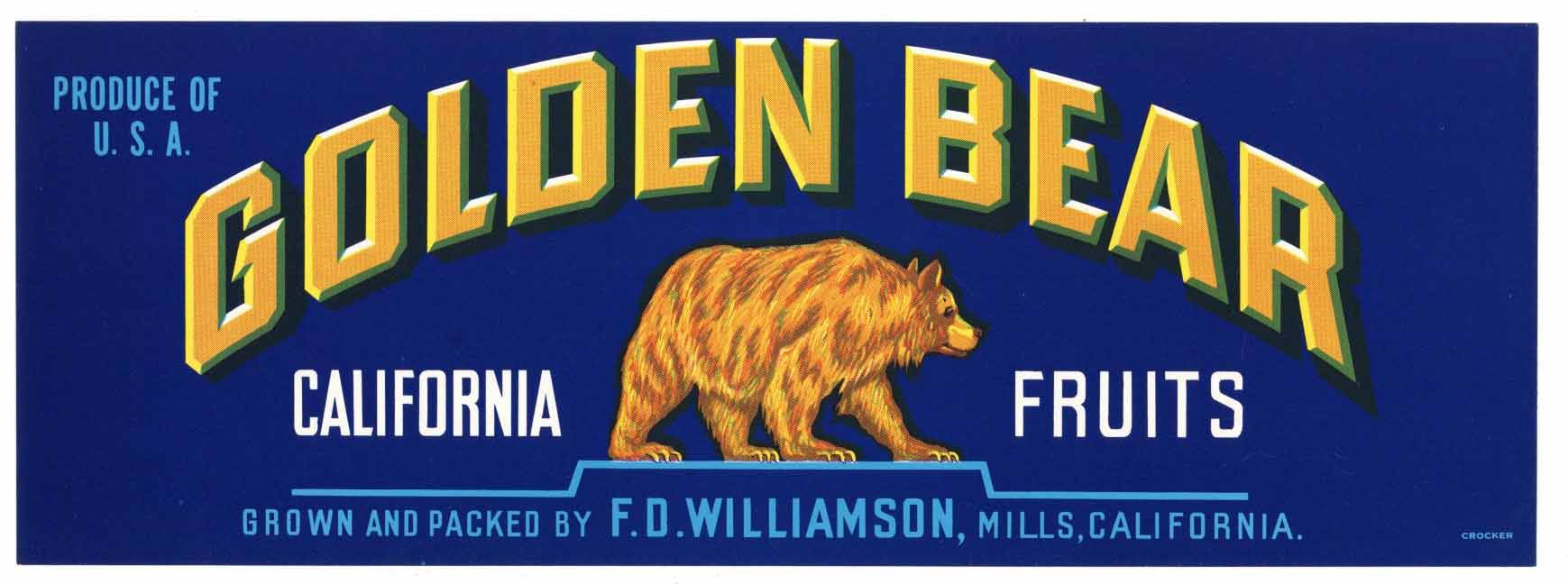 Golden Bear Brand Vintage Fruit Crate Label