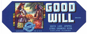 Good Will Brand Vintage Florida Citrus Crate Label, s