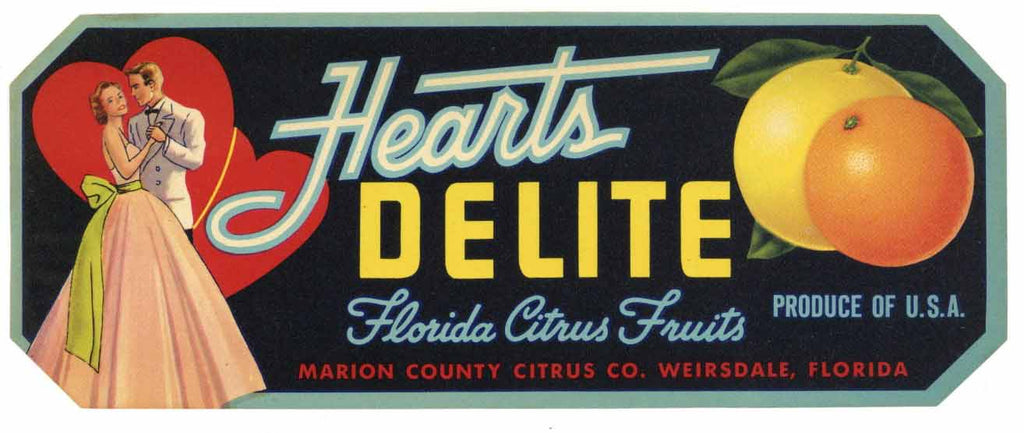 Hearts Delite Brand Vintage Wiersdale Florida Citrus Crate Label, s