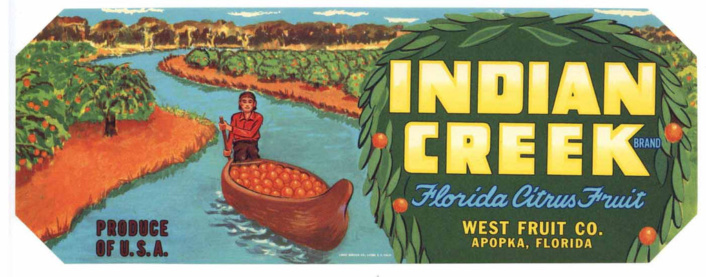 Indian Creek Brand Vintage Apopka Florida Citrus Crate Label