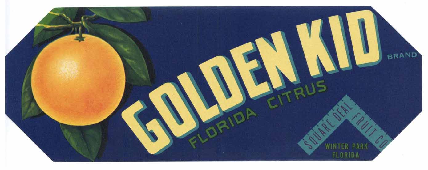 Golden Kid Brand Vintage Winter Park Florida Citrus Crate Label