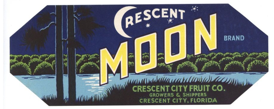 Crescent Moon Brand Vintage Crescent City Florida Citrus Crate Label, s