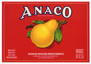 Anaco Brand Pear Crate Label, Red