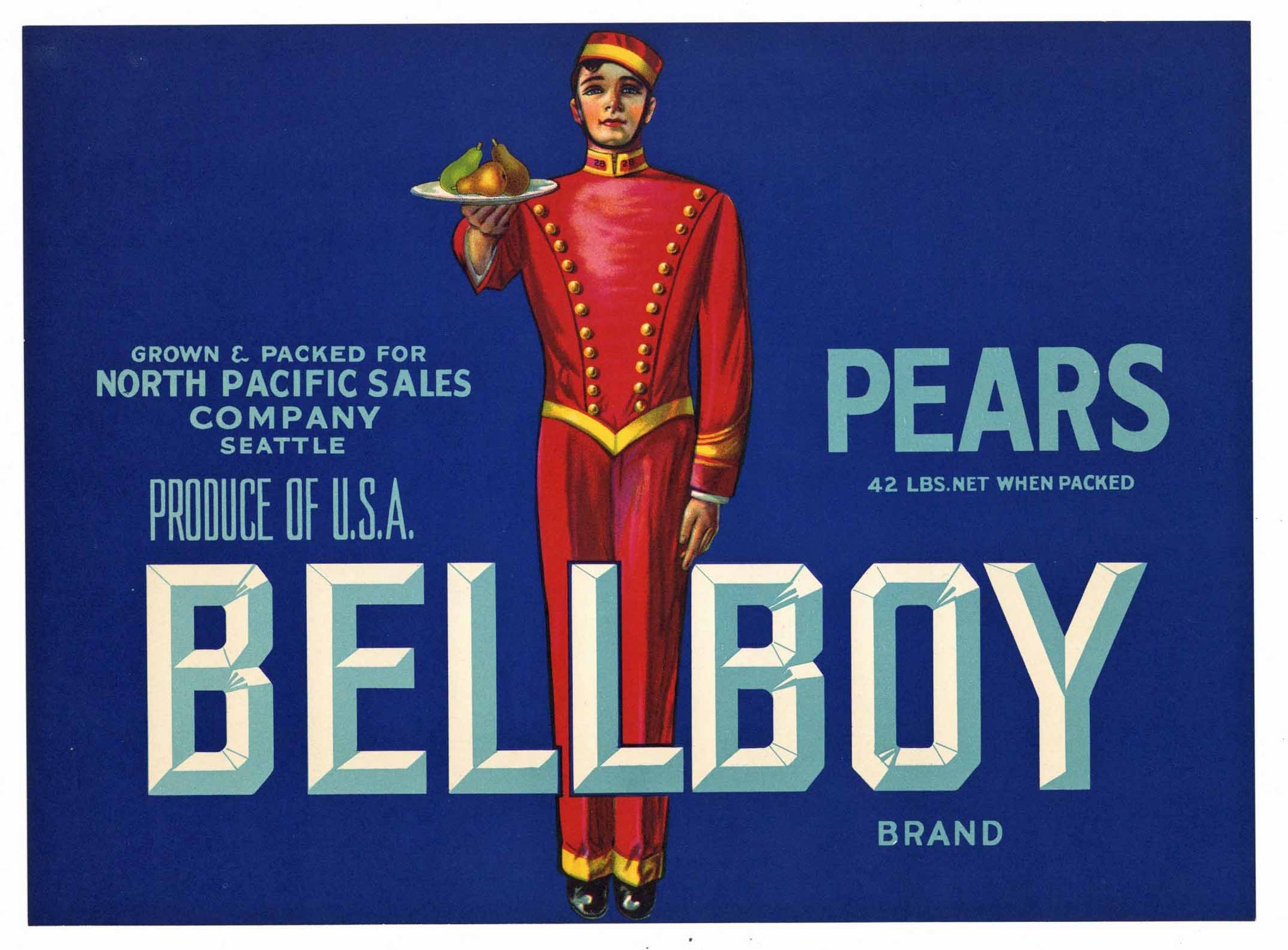 Bellboy Brand Vintage Washington Pear Crate Label
