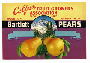 Colfax Brand Vintage Placer County Pear Crate Label, s