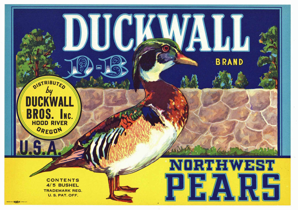 Duckwall Brand Vintage Hood River Oregon Pear Crate Label, rock