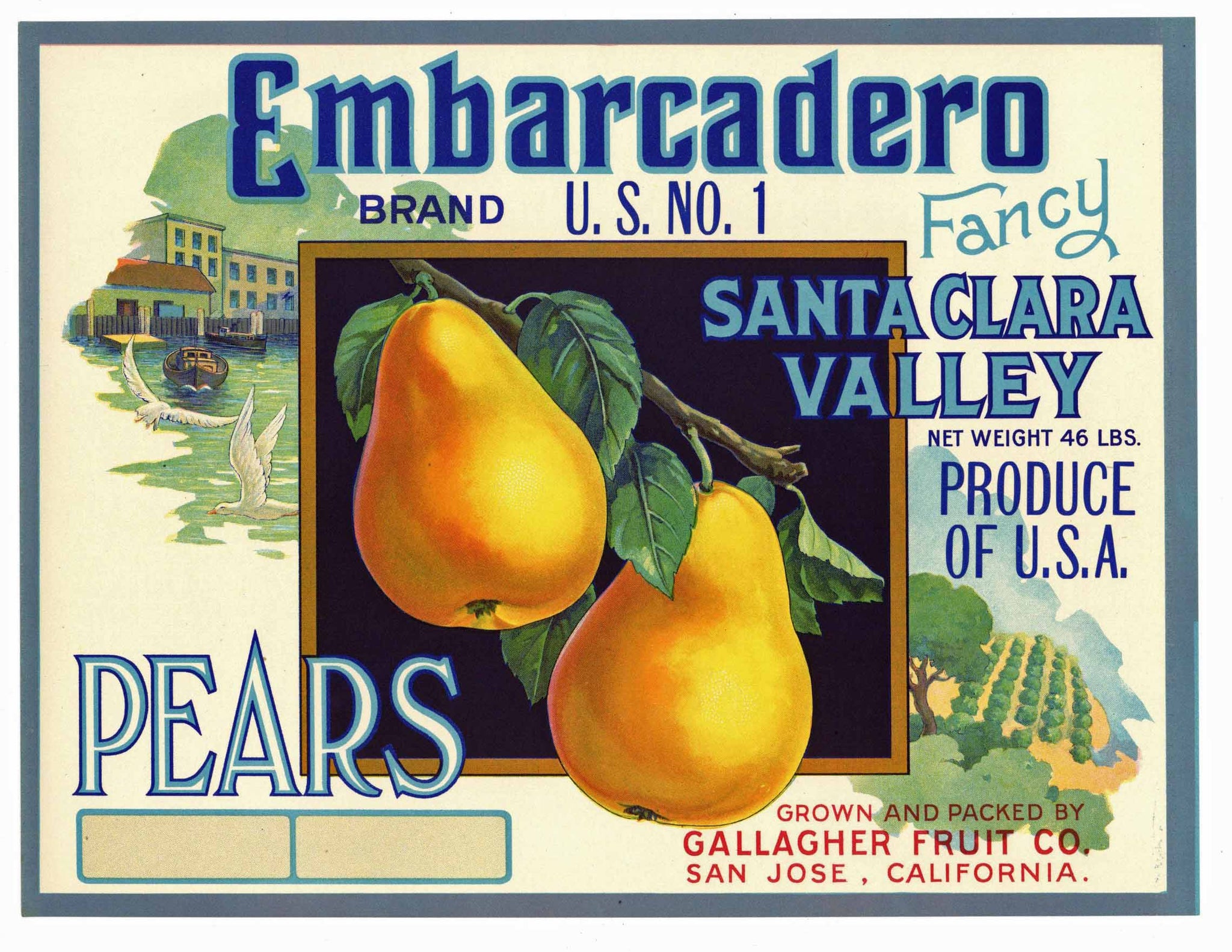 Embarcadero Brand Vintage San Jose California Pear Crate Label