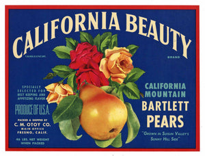 California Beauty Brand Vintage Suisun Pear Crate Label