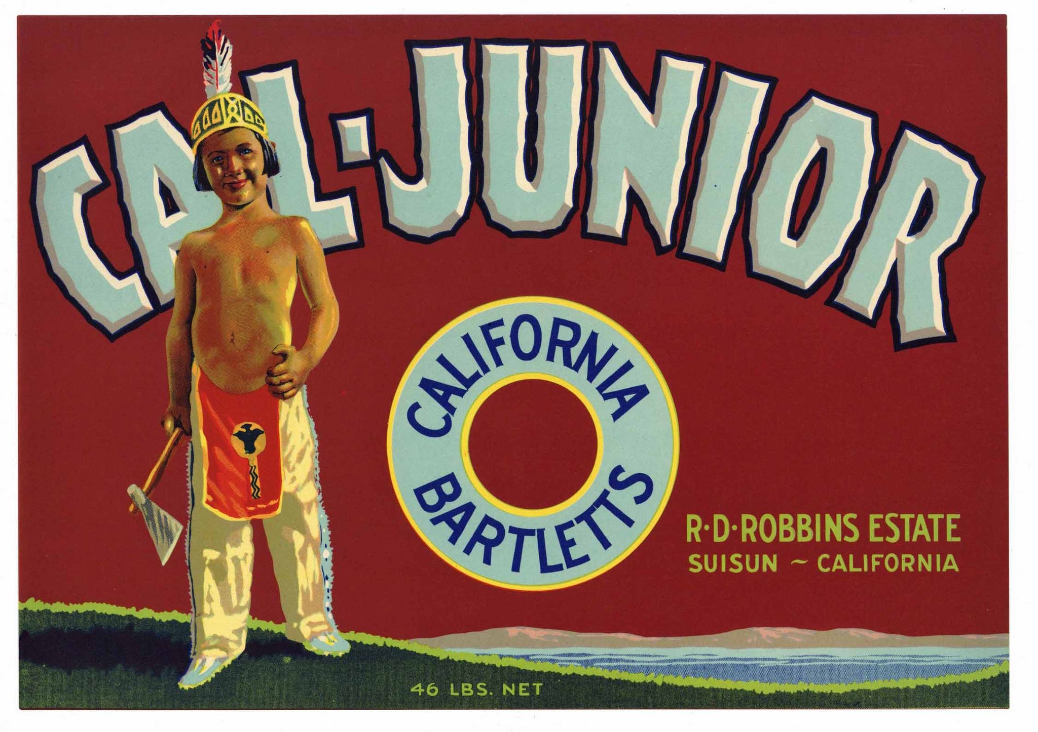 Cal-Junior Brand Vintage Suisun Pear Crate Label
