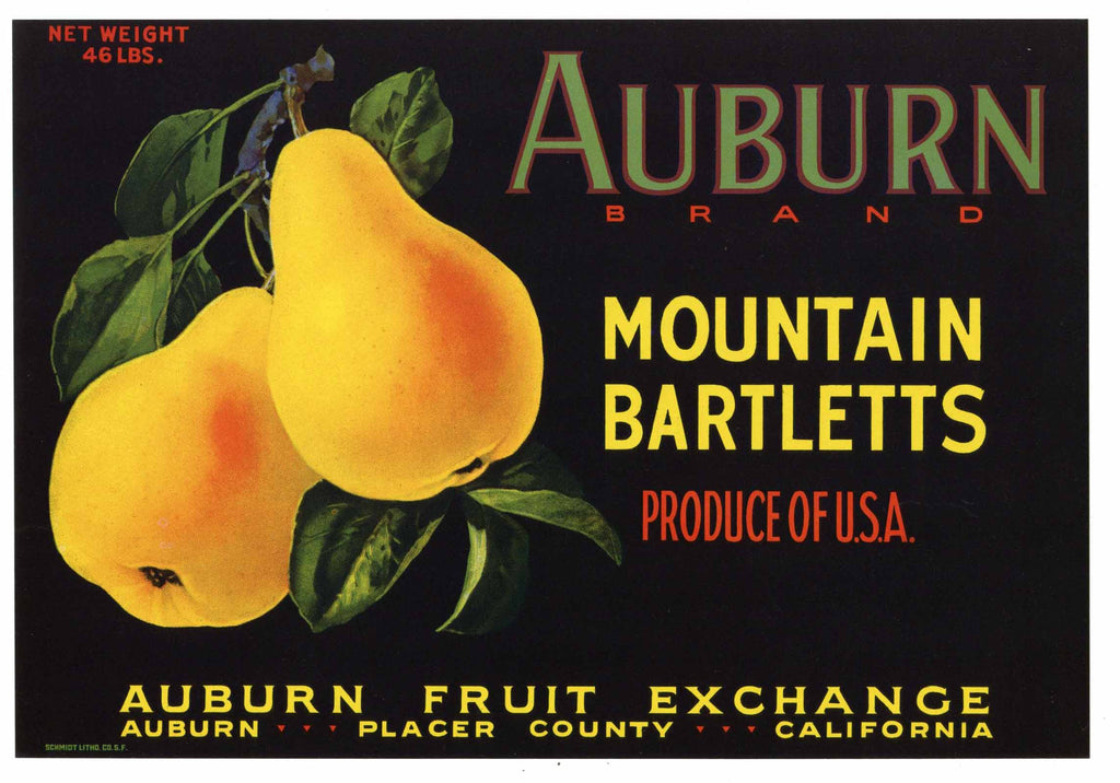 Auburn Brand Vintage Placer County California Pear Crate Label
