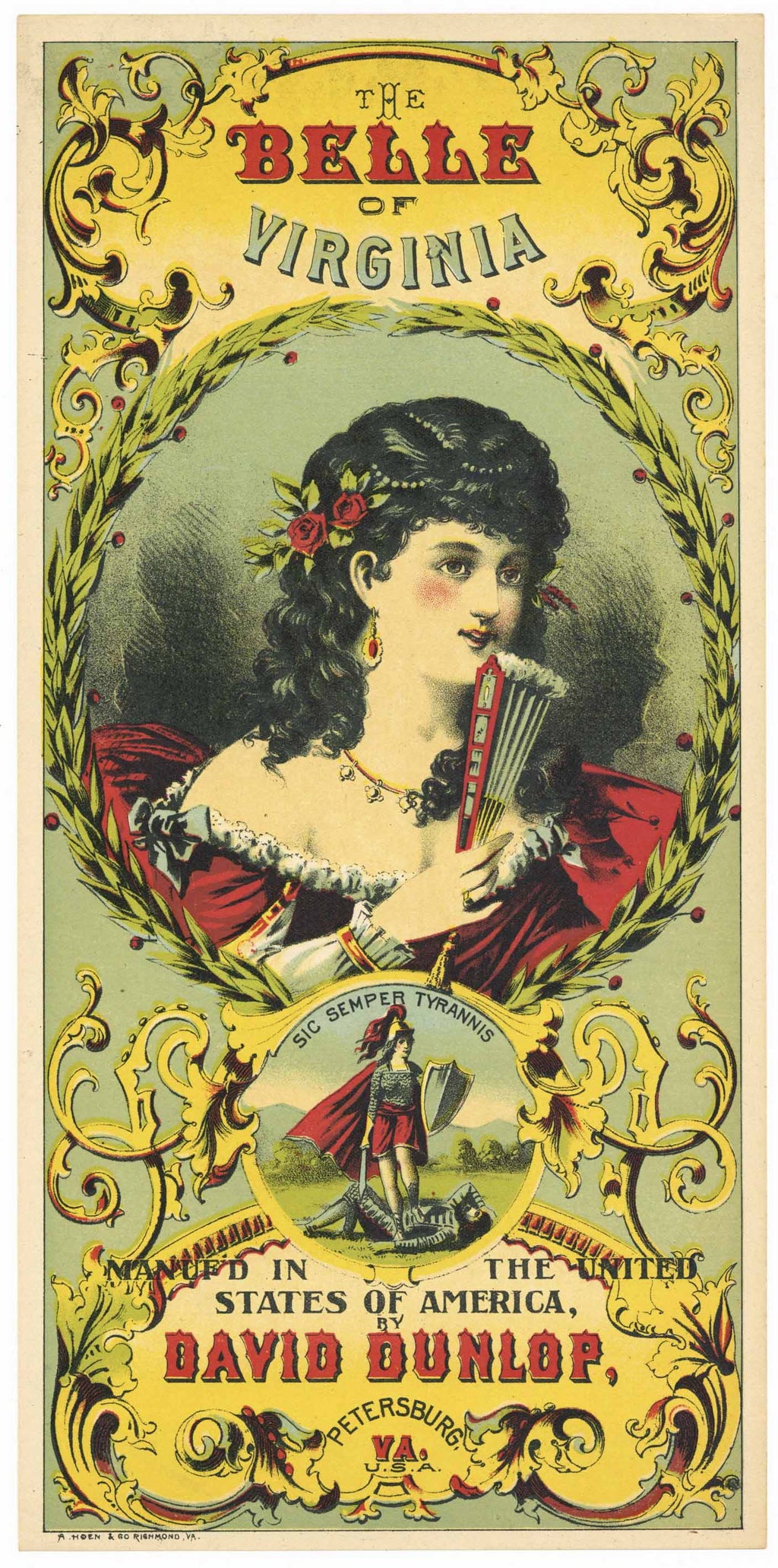 The Belle Of Virginia Brand  Antique Tobacco Caddy Label
