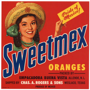 Sweetmex Brand Vintage Weslaco Texas Citrus Crate Label, op