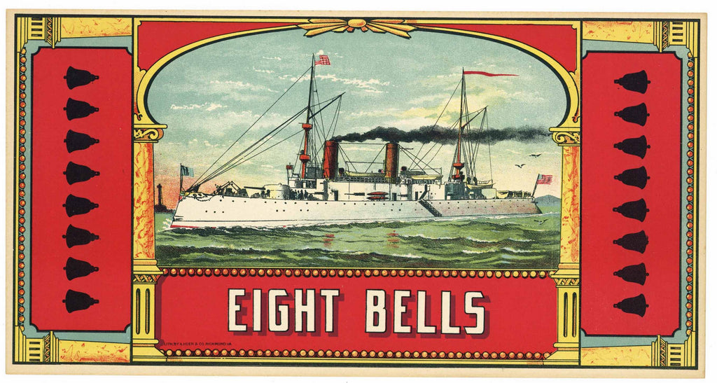 Eight Bells Brand Antique Tobacco Caddy Label