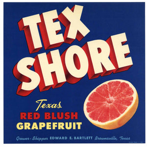 Tex Shore Brand Vintage Brownsville Texas Citrus Crate Label