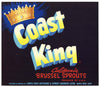Coast King Brand Vintage Half Santa Cruz Vegetable Crate Label, Brussel Sprouts