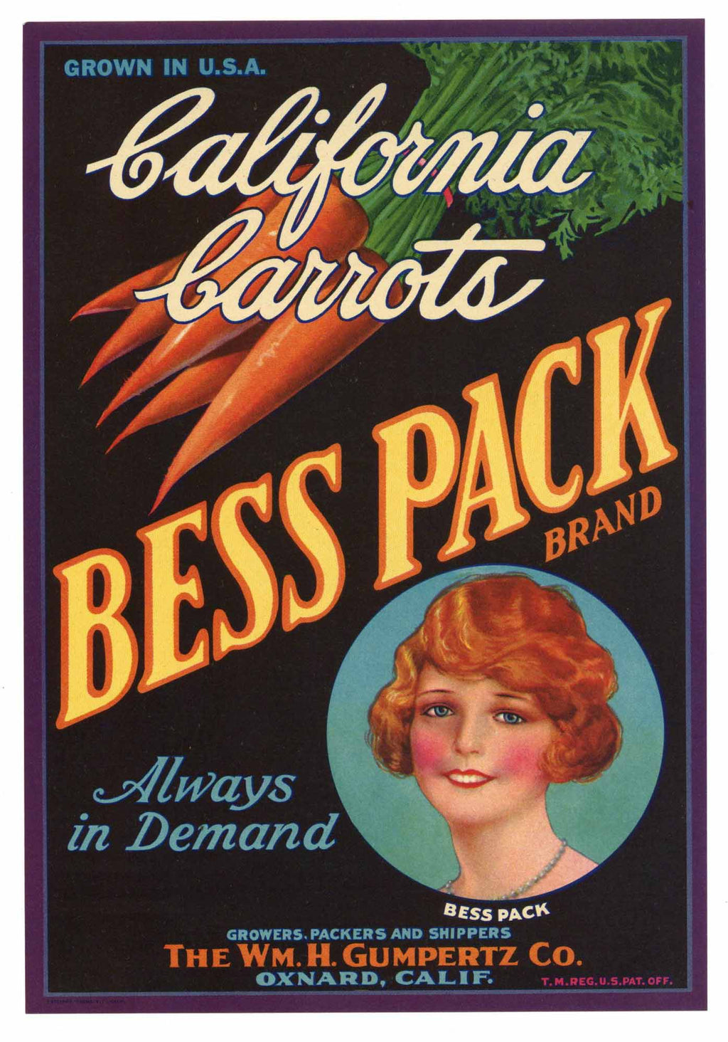Bess Pack Brand Vintage Oxnard Vegetable Crate Label