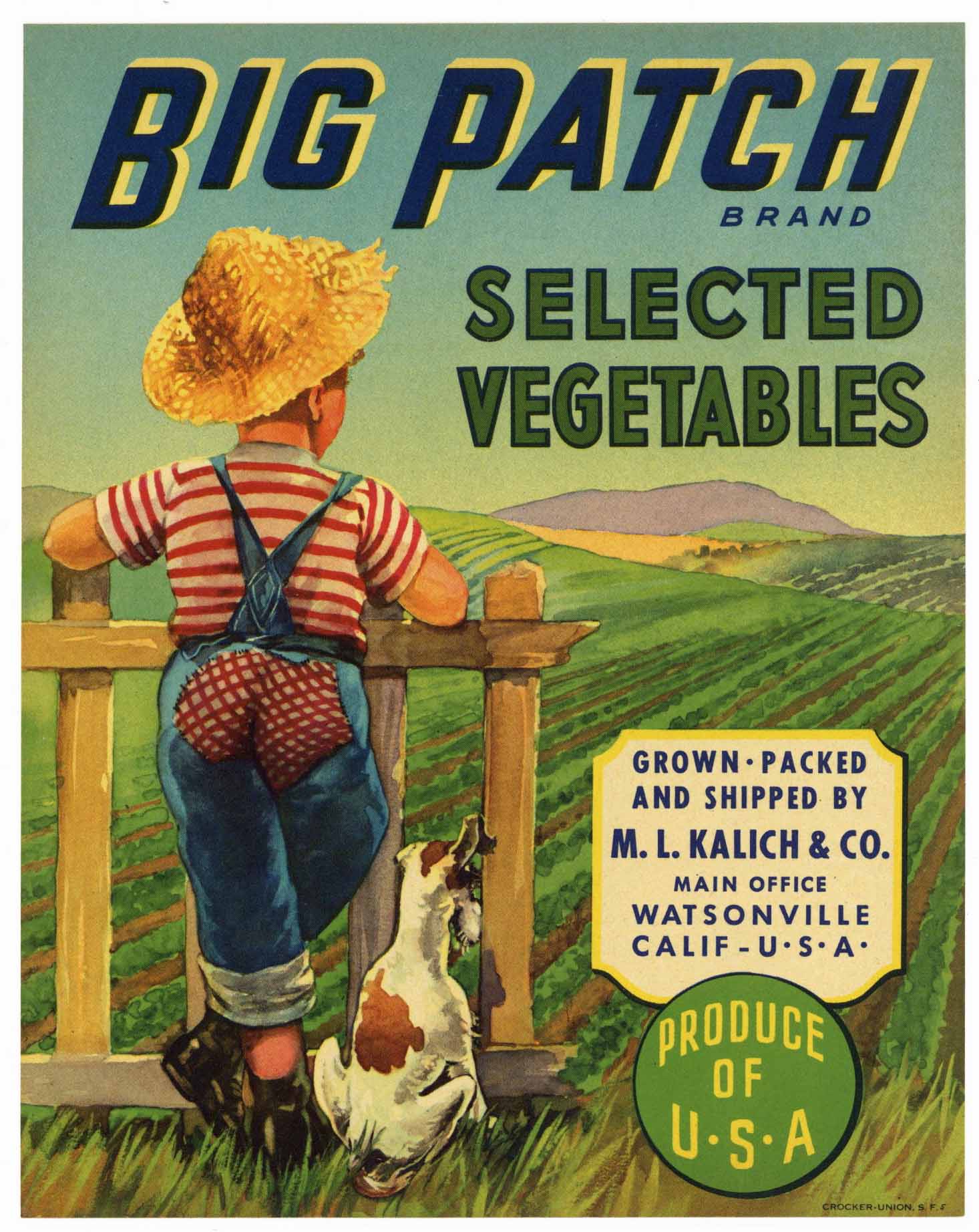 Big Patch Brand Vintage Watsonville Vegetable Crate Label