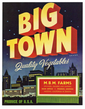 Big Town Brand Vintage Arizona Vegetable Crate Label
