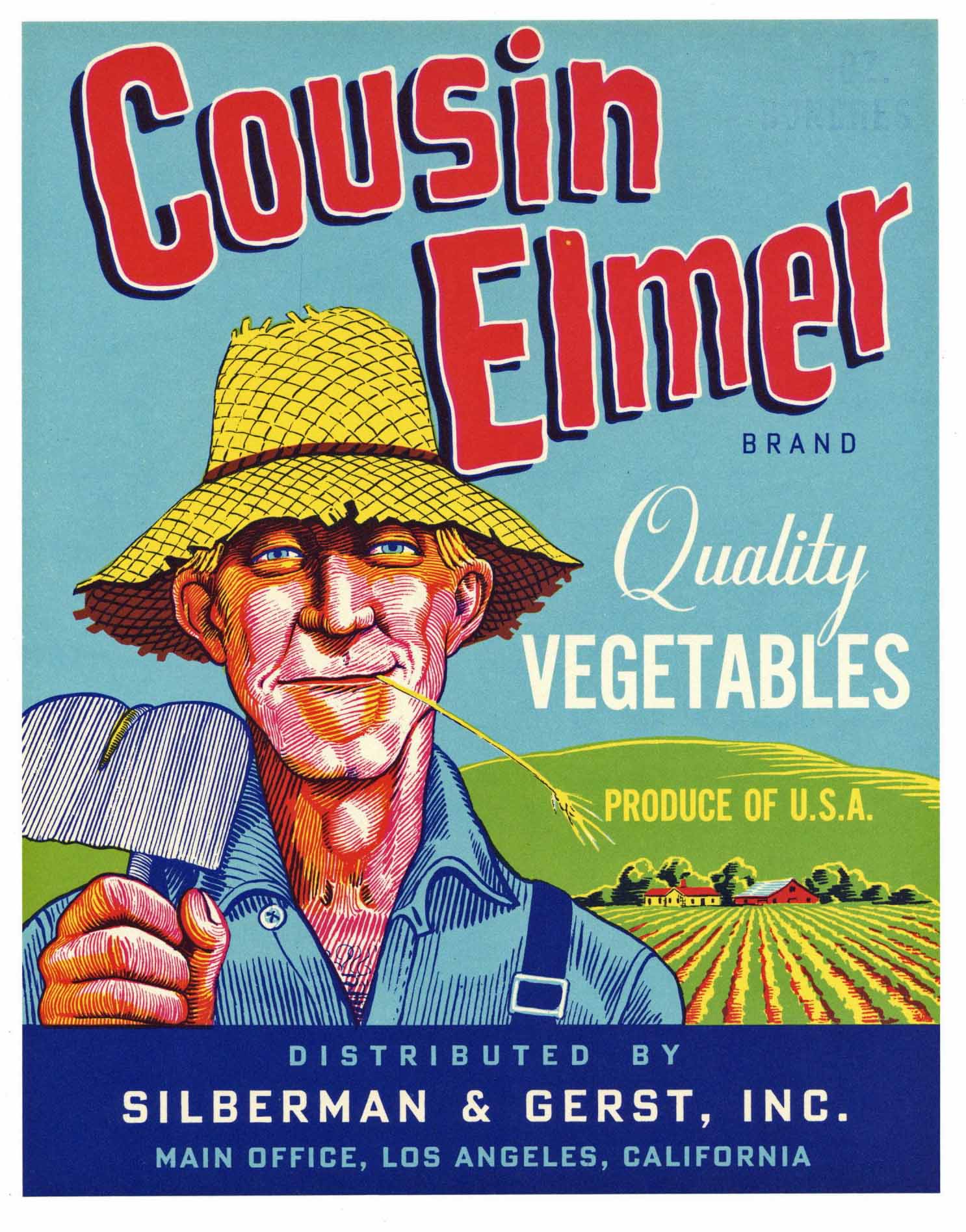 Cousin Elmer Brand Vintage Vegetable Crate Label