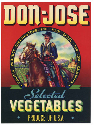 Don-Jose Brand Vintage San Jose Vegetable Crate Label