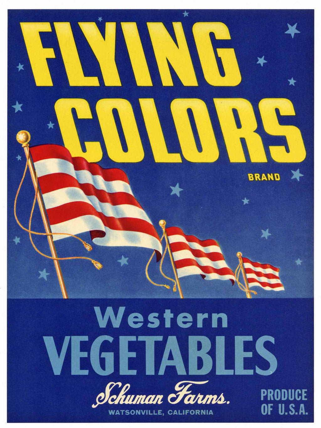 Flying Colors Brand Vintage Watsonville Vegetable Crate Label, L