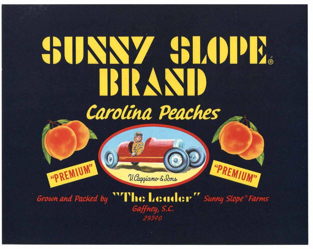Sunny Slope Brand Vintage Gaffney South Carolina Peach Crate Label, Large