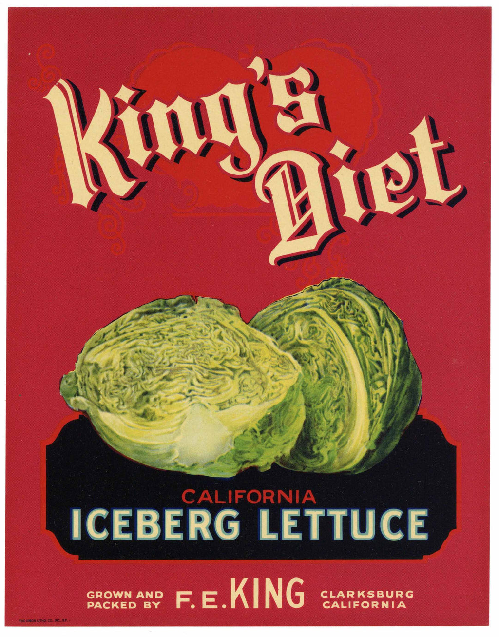 King's Diet Brand Clarksburg California Vegetable Crate Label