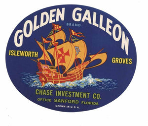 Golden Galleon Brand Vintage Florida Produce Crate Label