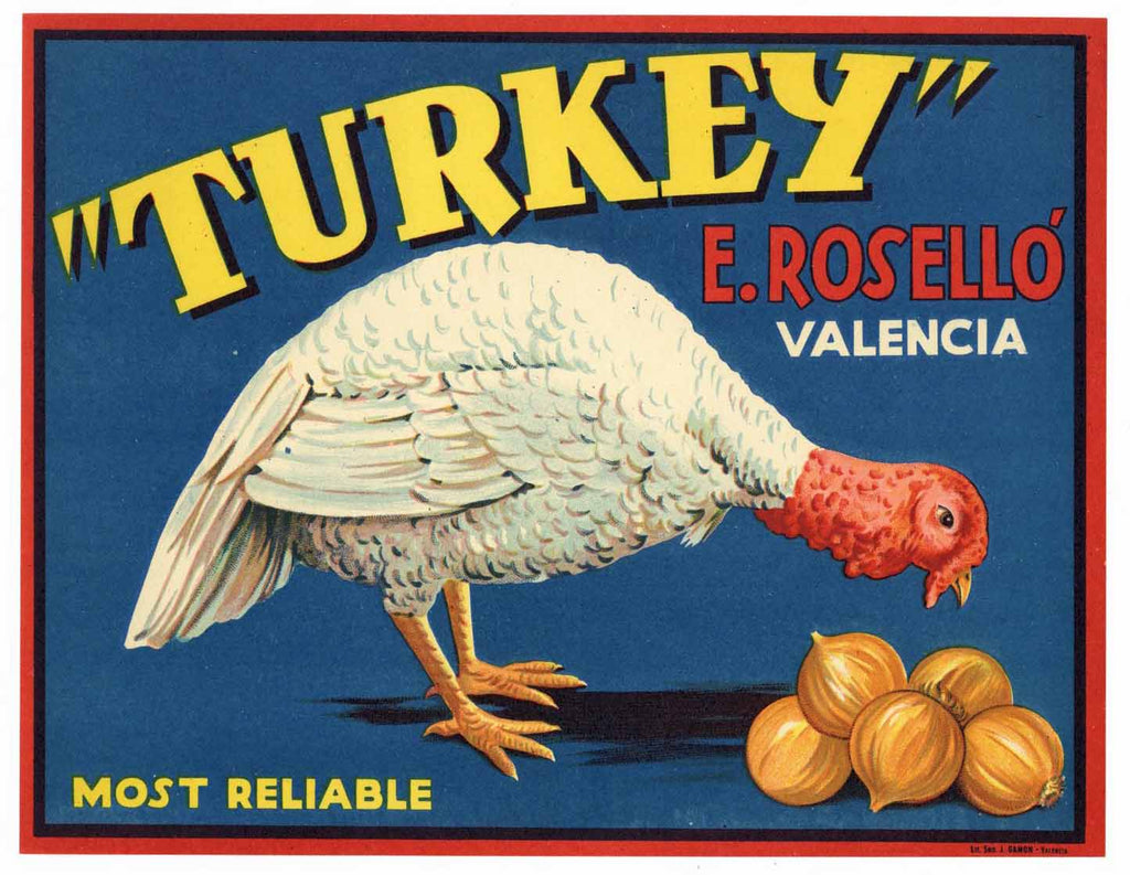 Turkey Brand Vintage Spanish Onion Crate Label