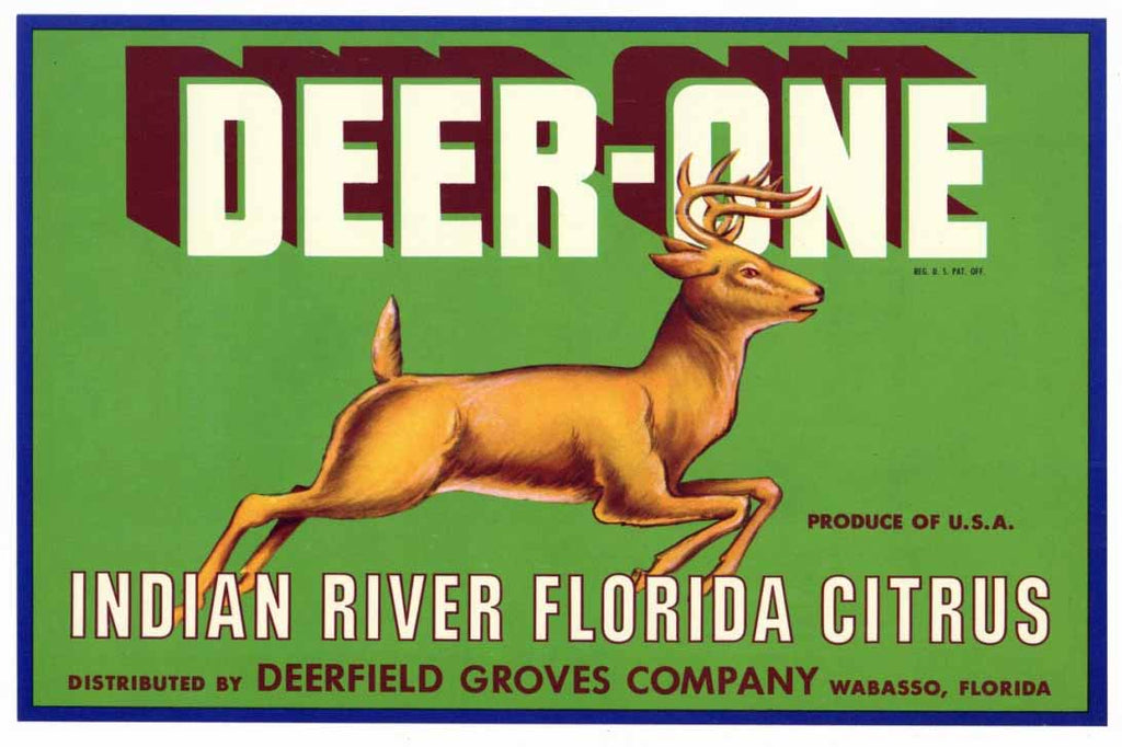 Deer-One Brand Vintage Wabasso Florida Citrus Crate Label