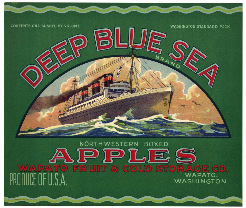 Deep Blue Sea Brand Vintage WashingtonApple Crate Label, green