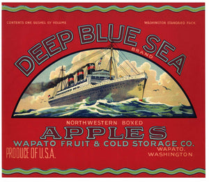 Deep Blue Sea Brand Vintage WashingtonApple Crate Label, red