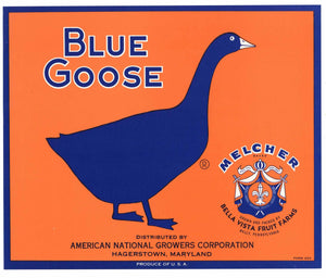Blue Goose Brand Vintage Hagerstown Maryland Apple Crate Label, Melcher