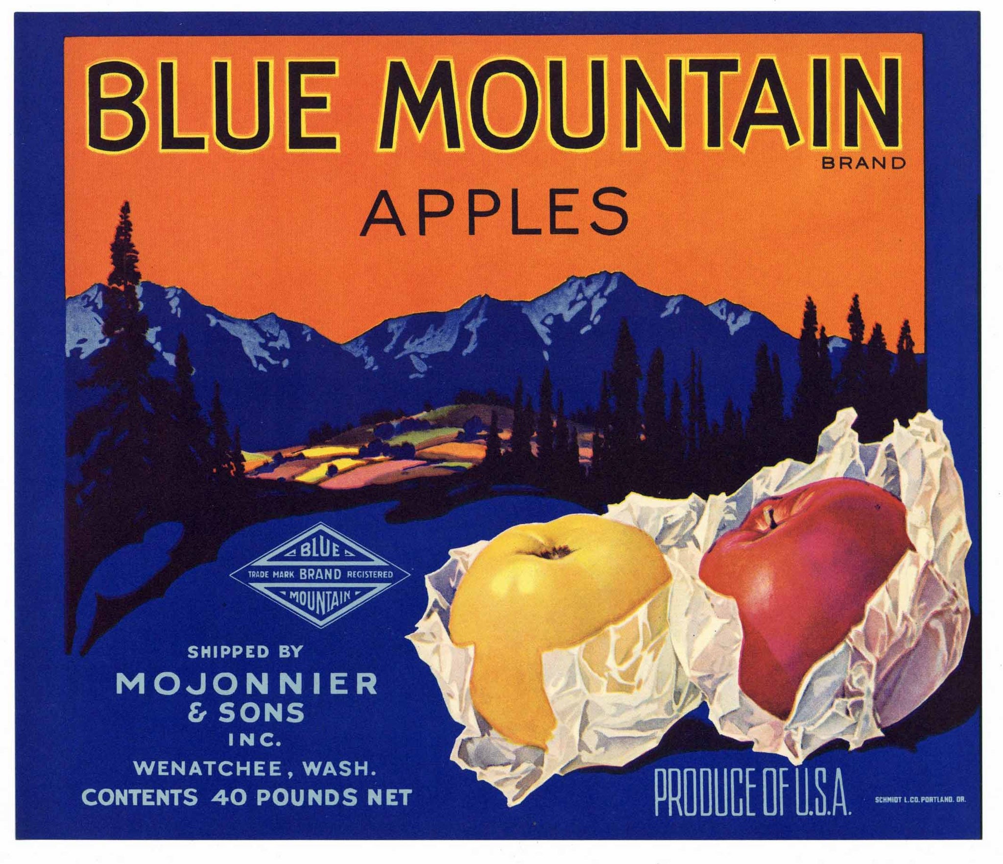 Blue Mountain Brand Vintage Washington Apple Crate Label