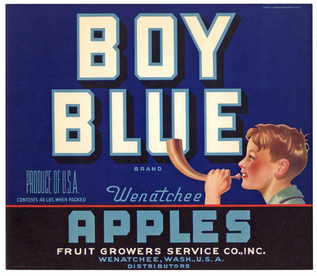 Boy Blue Brand Vintage Wenatchee Washington Apple Crate Label