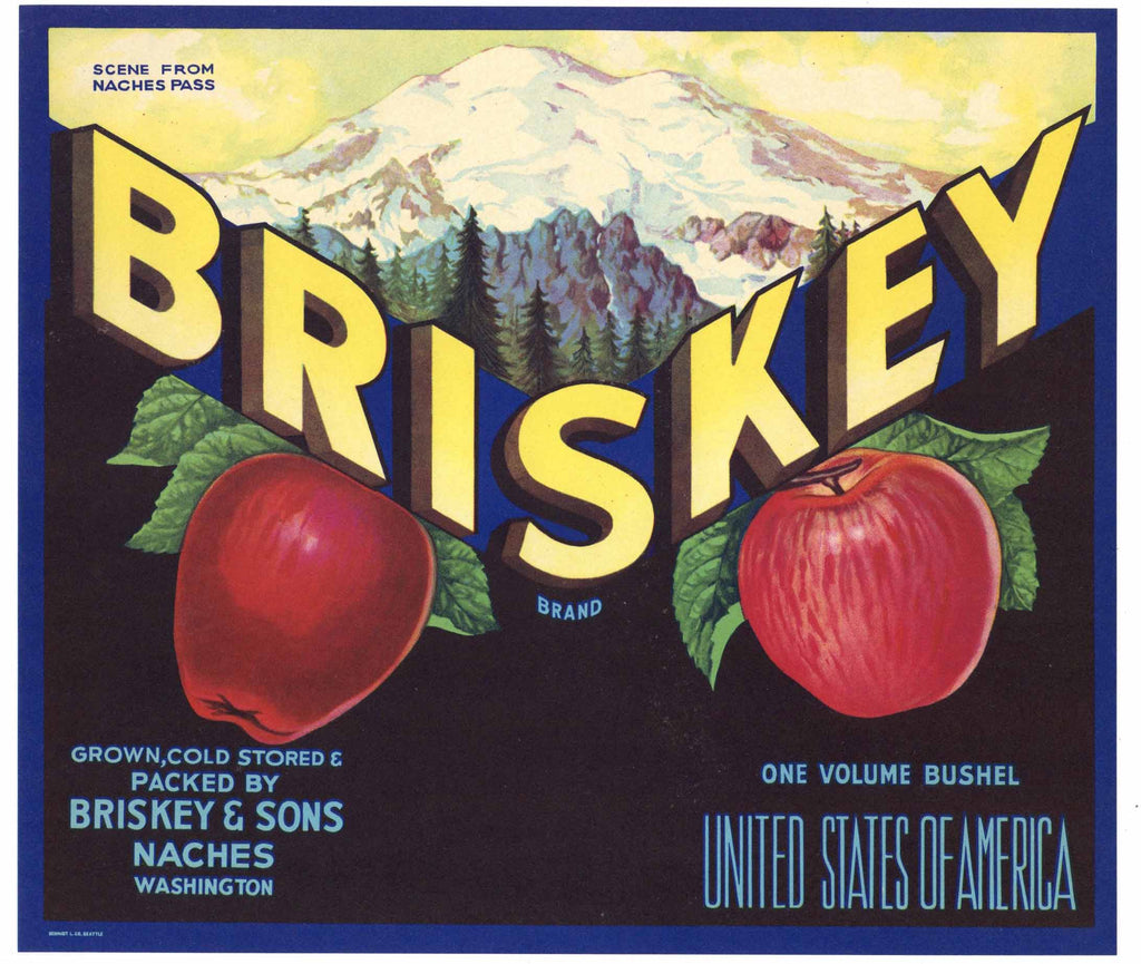 Briskey Brand Vintage Naches Washington Apple Crate Label