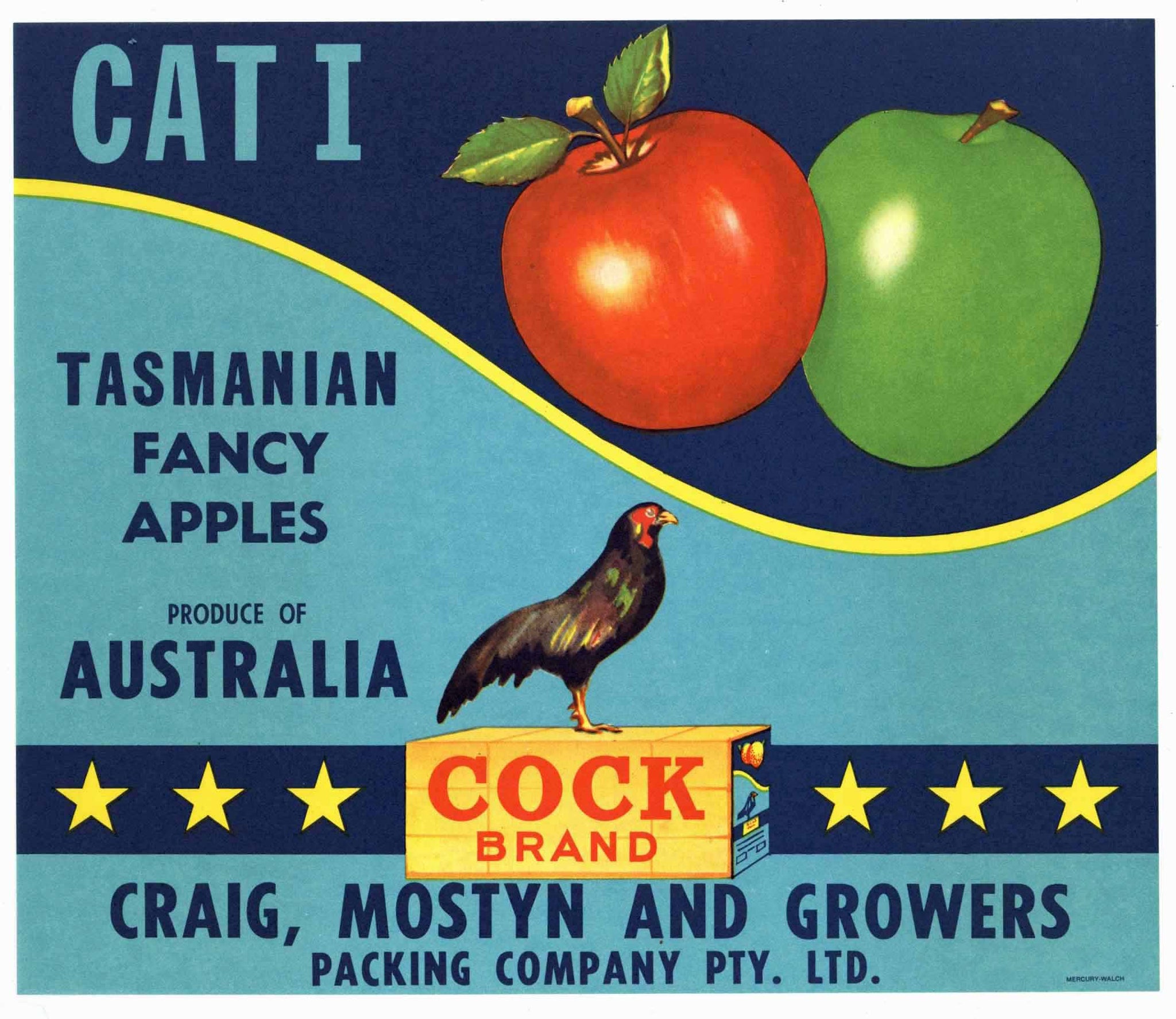 Cock Brand Vintage Australia Tasmania Apple Crate Label