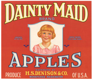 Dainty Maid Brand Vintage Wenatchee Washington Apple Crate Label, red, o