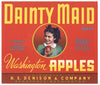 Dainty Maid Brand Vintage Wenatchee Washington Apple Crate Label, red, n