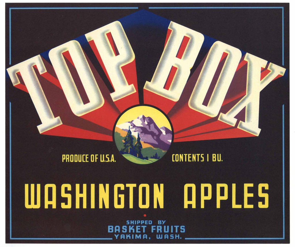 Top Box Brand Vintage Yakima Washington Apple Crate Label