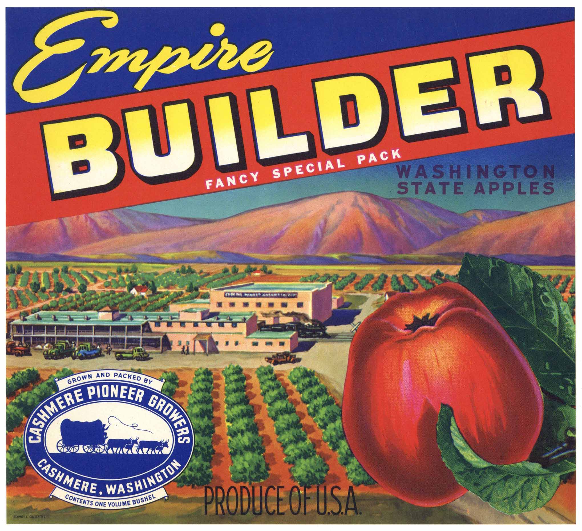 Empire Builder Brand Vintage Cashmere Washington Apple Crate Label, r