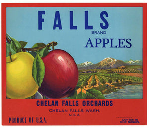 Falls Brand Vintage Chelan Apple Crate Label, s