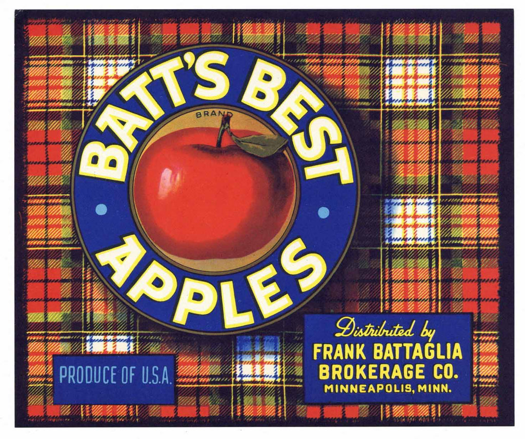 Batt's Best Brand Vintage Minneapolis Apple Crate Label, gp