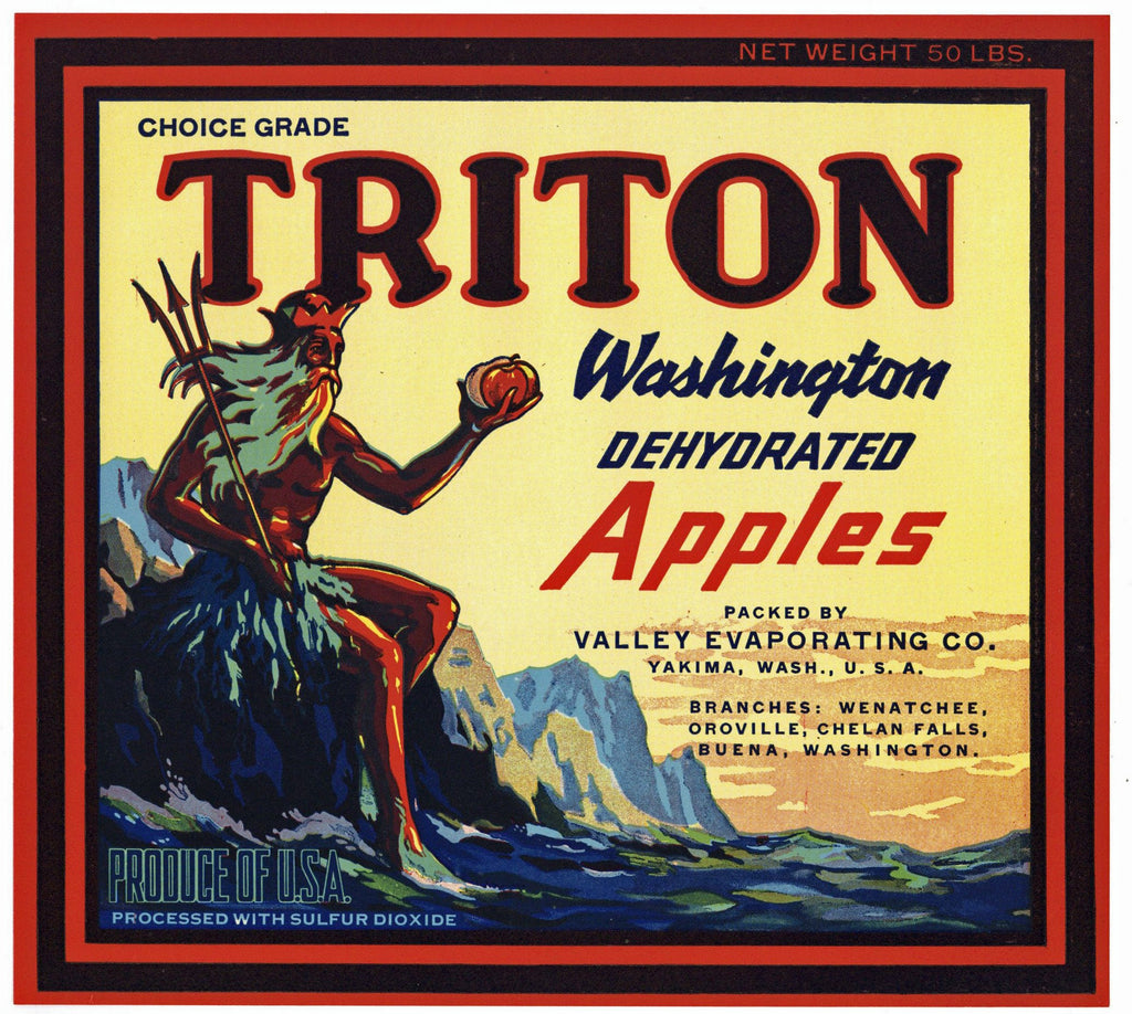 Triton Brand Vintage Washington Apple Crate Label, red