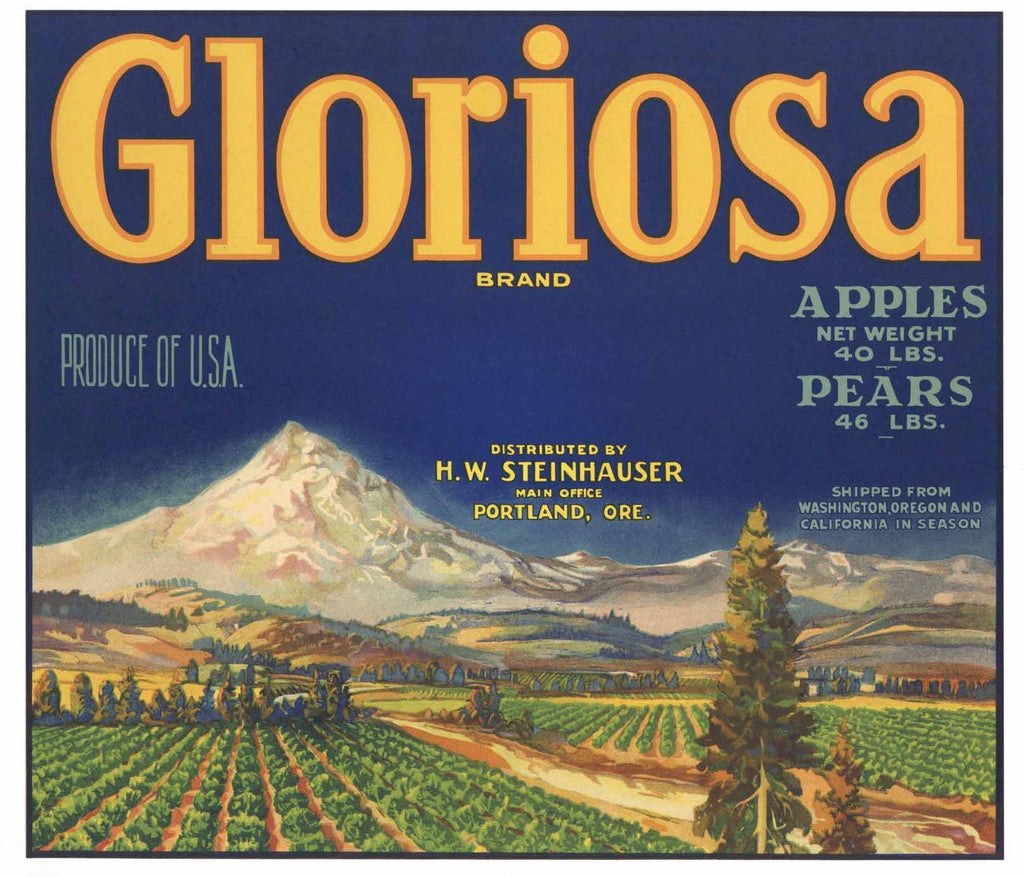 Gloriosa Brand Vintage Oregon Apple Crate Label