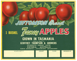 Jeftomson Tasmania Australia Apple Crate Label
