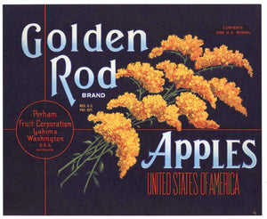 Golden Rod Brand Vintage Yakima Washington Apple Crate Label