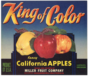 King Of Color Brand Vintage Healsburg Sonoma County Apple Crate Label