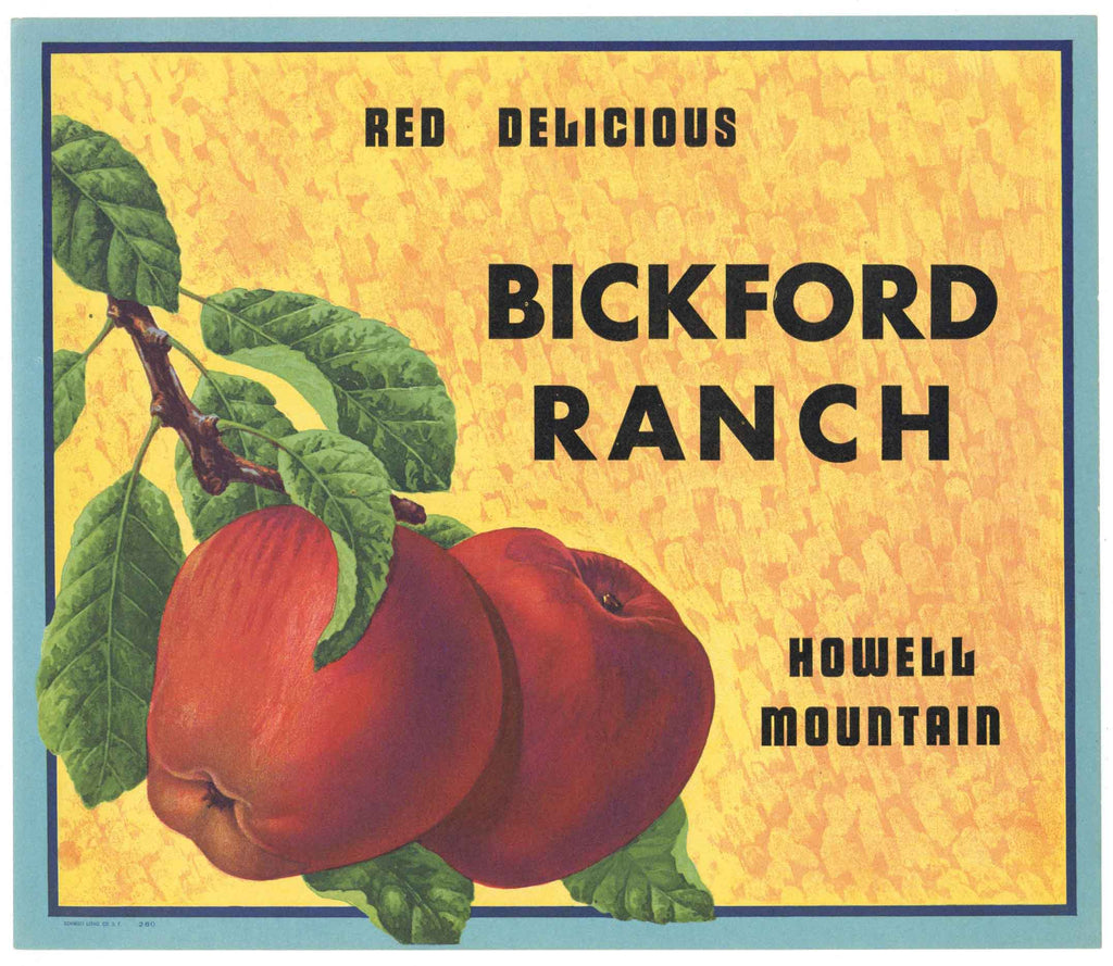 Bickford Ranch Brand Vintage Howell Mountain Apple Crate Label